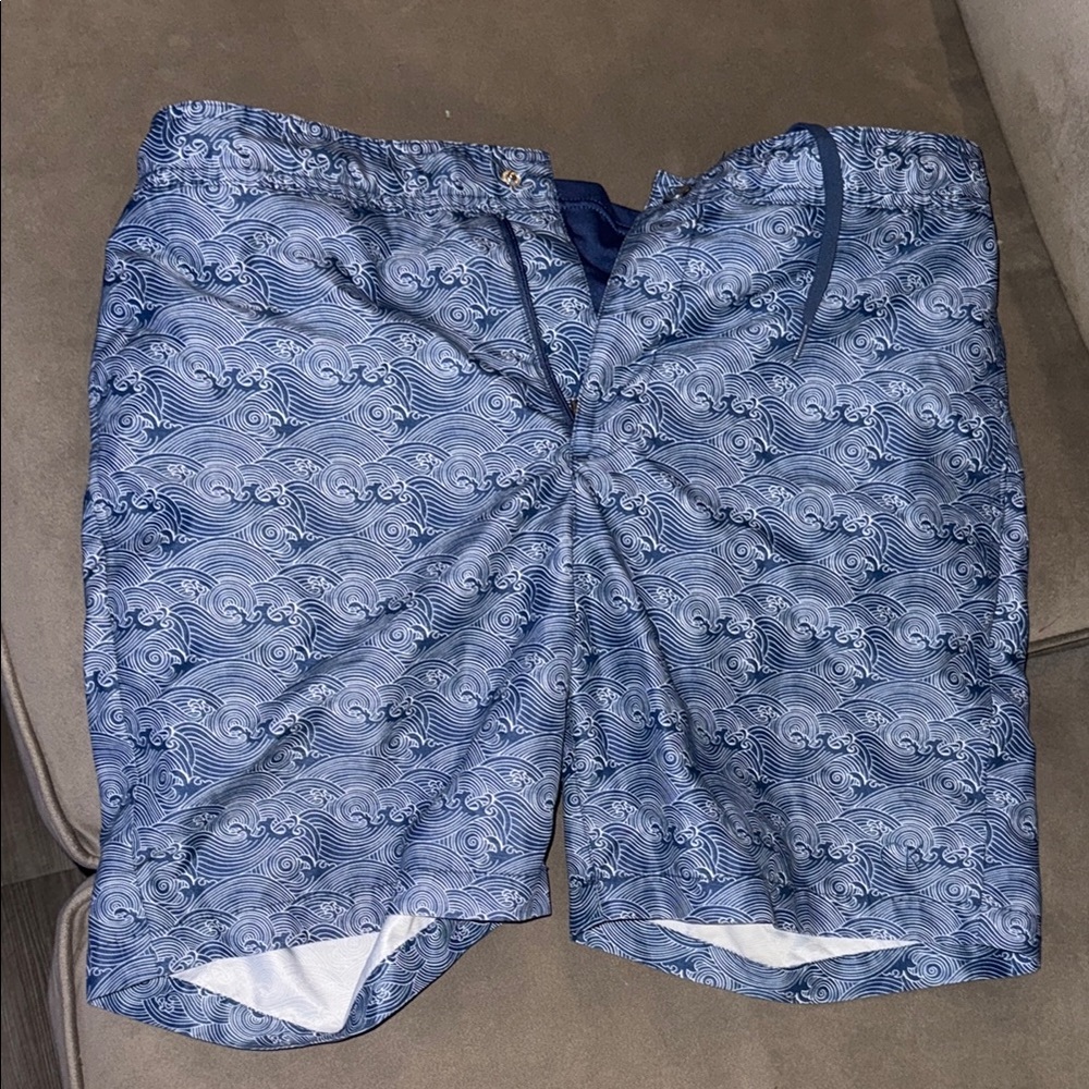 Men's Blue Wave Print Swim Shorts